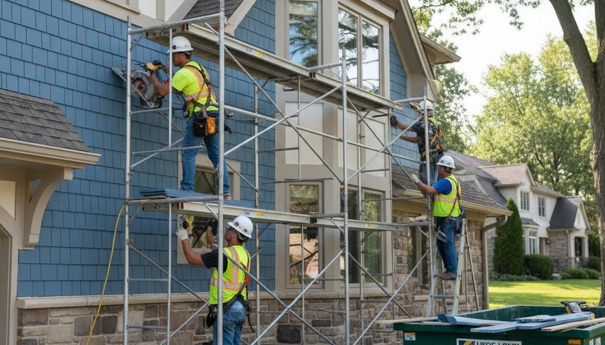 Siding contractors in Milwaukee, WI installing durable exterior siding on a home